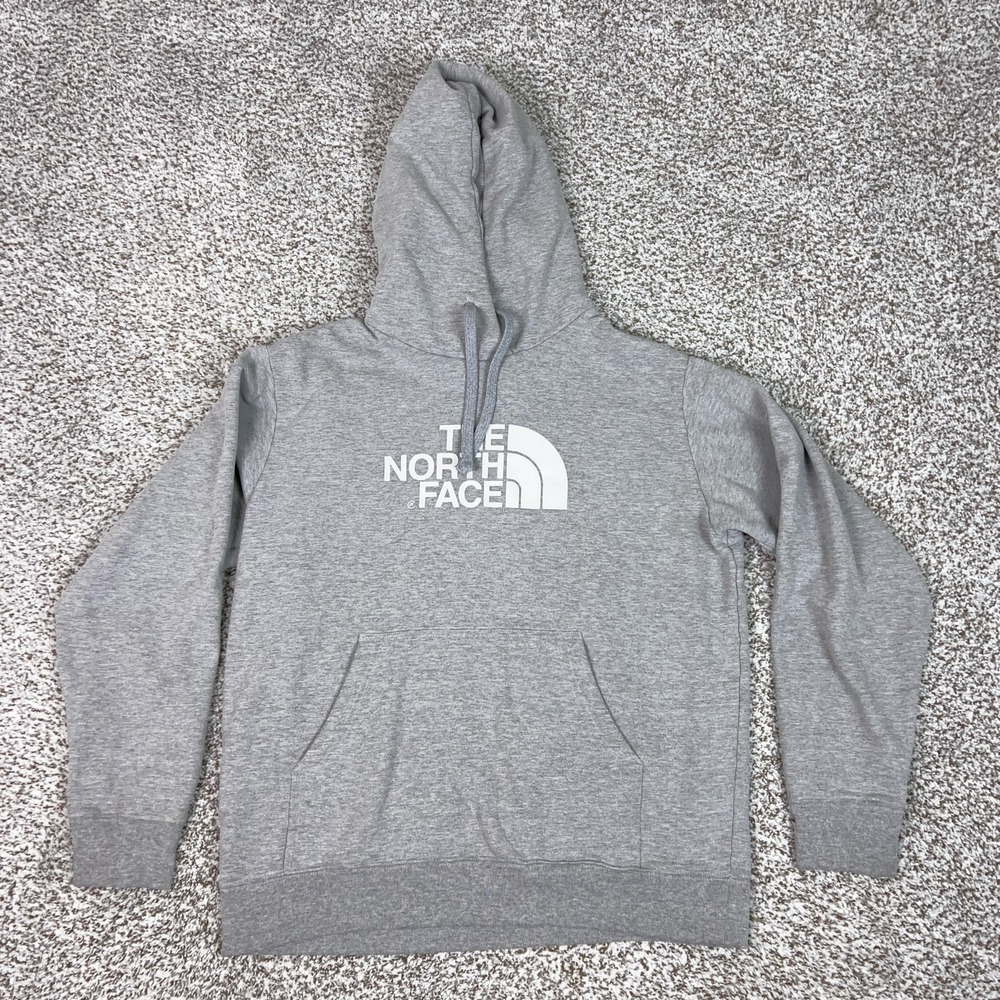 North Face Mens Hoodie Large Gray White Pullover Sweatshirt Logo Fleece Top Gorp